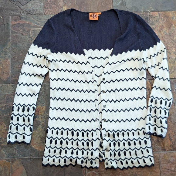 TORY BURCH silk cardigan sweater M L - Picture 6 of 12